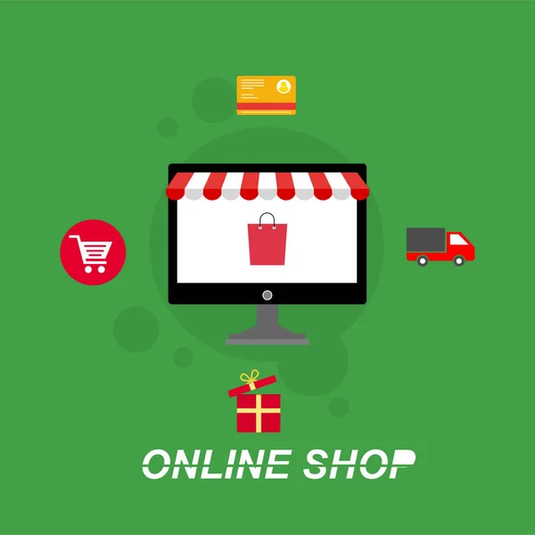 Concetto Shopping Online Con Laptop Aperto — Vettoriale Stock