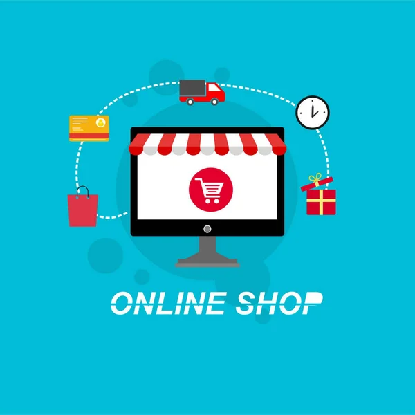 Concetto Shopping Online Con Laptop Aperto — Vettoriale Stock