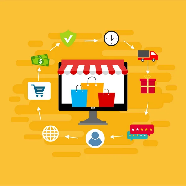Online Shopping Koncept Med Öppna Laptop — Stock vektor