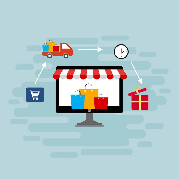 Concepto Compras Online Con Ordenador — Vector de stock