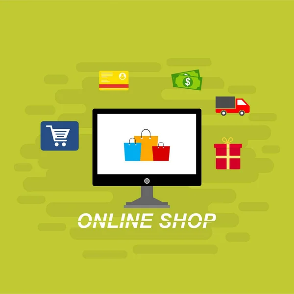 Online Shopping Concept Computer — Stock Vector