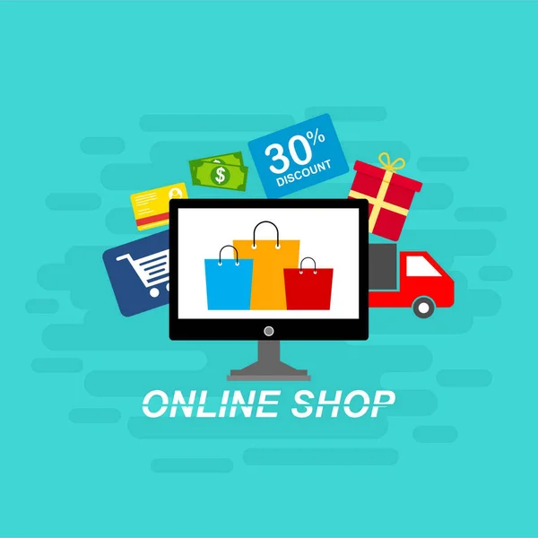 Concetto Shopping Online Con Computer — Vettoriale Stock