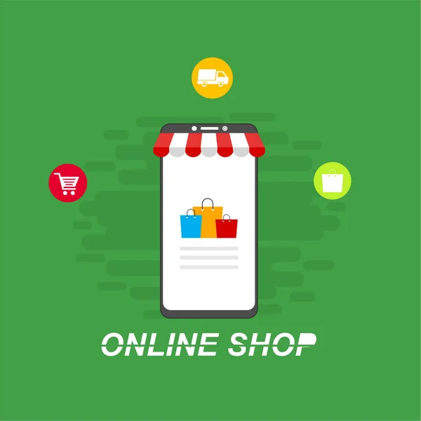 Shopping Online Siti Web Applicazioni Mobili Vector Concept Marketing Marketing — Vettoriale Stock