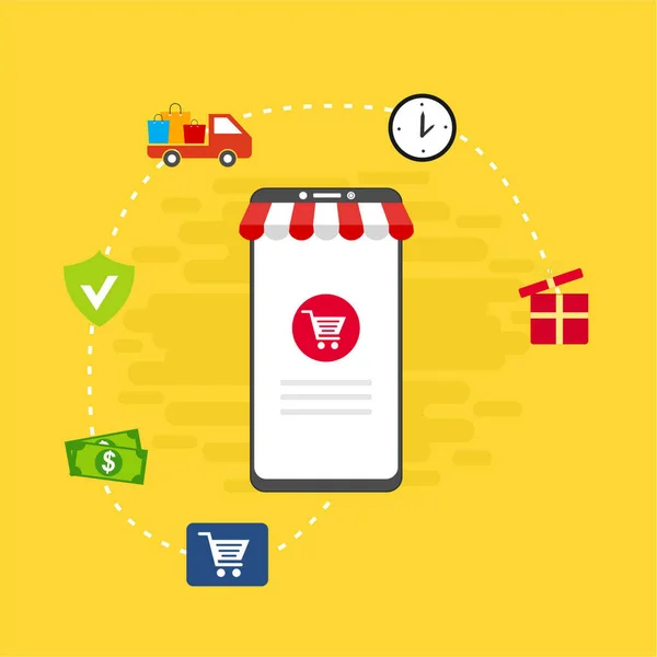 Web Sitesinde Alışveriş Çevrimiçi Veya Mobil Uygulama Vektörü Pazarlama Dijital — Stok Vektör