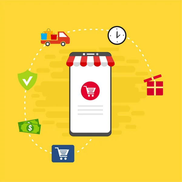 Web sitesinde Alışveriş Çevrimiçi veya Mobil Uygulama Vektörü Pazarlama ve Dijital Pazarlama