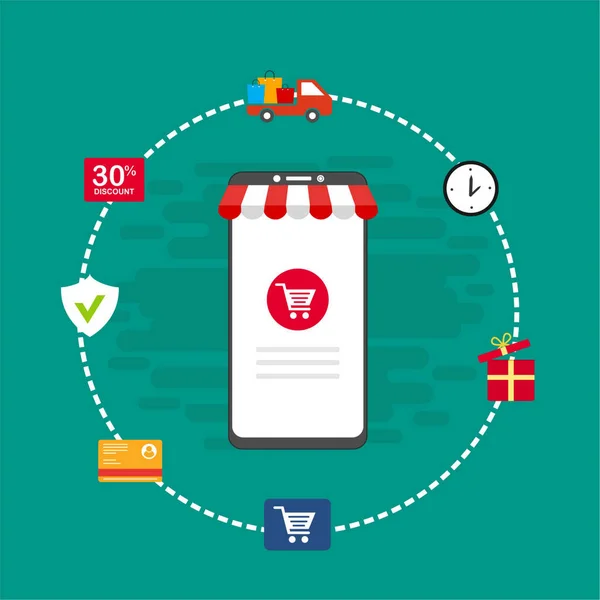 Shopping Online Website Mobile Application Vector Concept Marketing Digital Marketing — Stock Vector