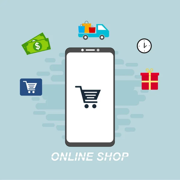 Shopping Ligne Sur Site Web Application Mobile Concept Vectoriel Marketing — Image vectorielle