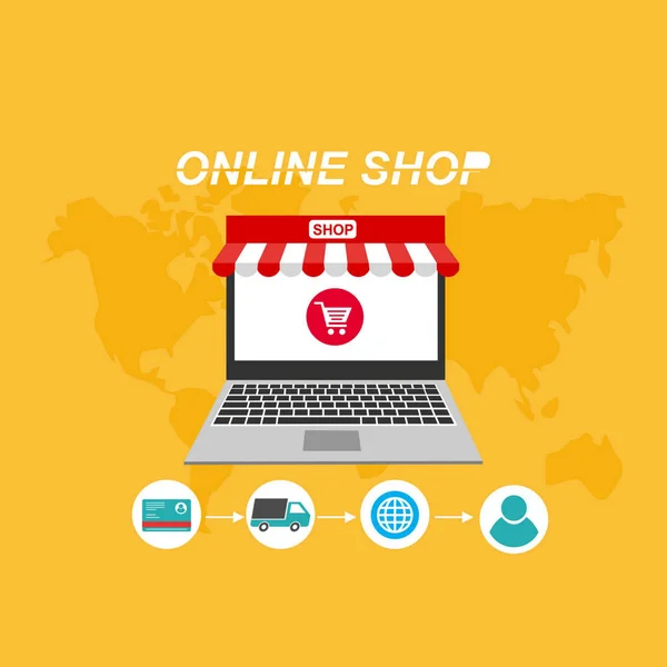 Shopping Online Siti Web Applicazioni Mobili Vector Concept Marketing Marketing — Vettoriale Stock