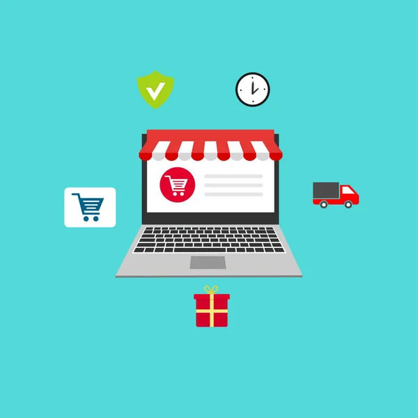 Online Shop Verkauf Laptop Und Smartphone Mit Markise — Stockvektor