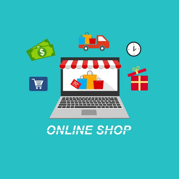 Online Shopping App Cadeaus Winkelartikelen Creditcards Kortingsbonnen Een Smartphone — Stockvector