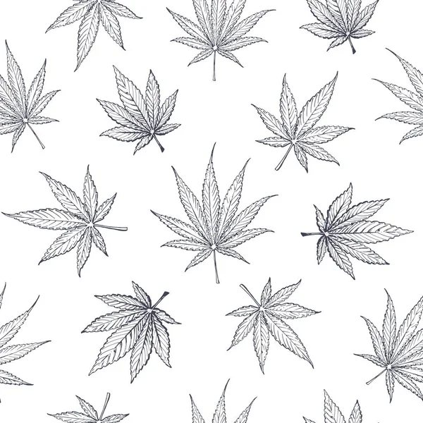 Cannabis och Marijuana blad, sömlöst mönster — Stock vektor