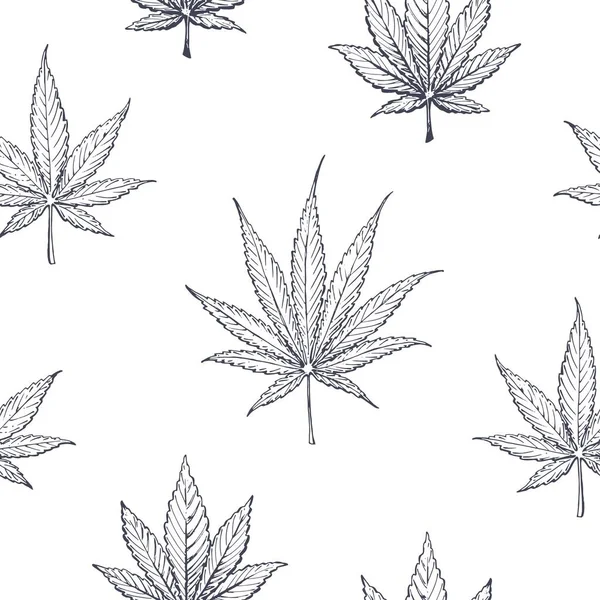 Листья конопли и марихуаны, бесшовный узор — стоковый вектор