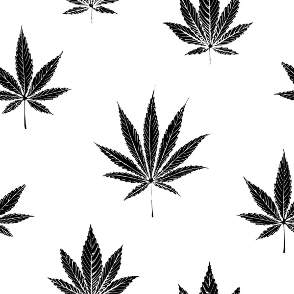 Листья конопли и марихуаны, бесшовный узор — стоковый вектор