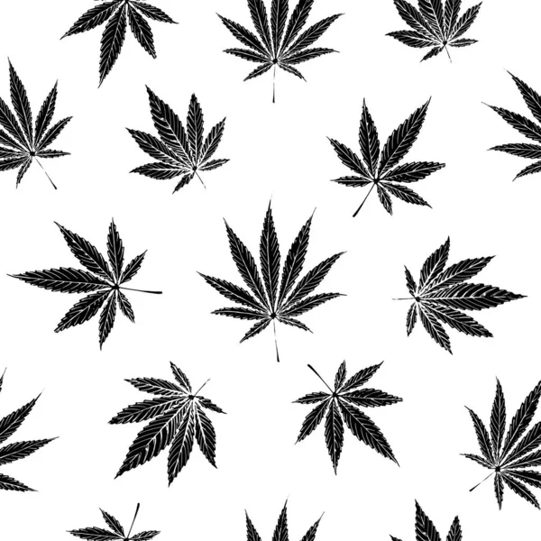 Cannabis e folhas de maconha, padrão sem costura —  Vetores de Stock
