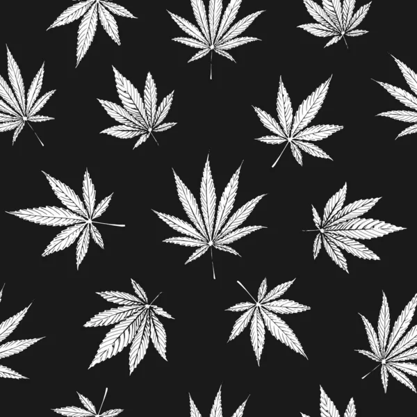 Hojas de cannabis y marihuana, patrón sin costuras — Archivo Imágenes Vectoriales