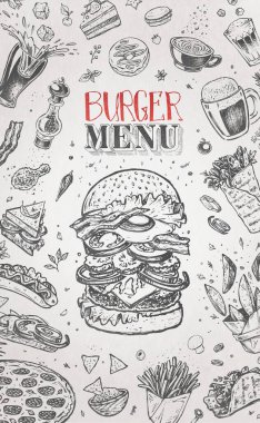 Restoran için hamburger menüsü. Eski tasarım