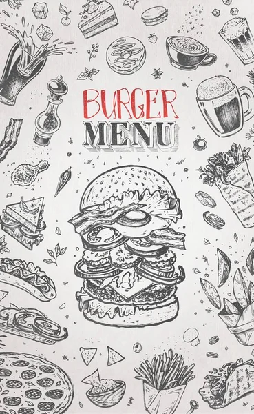 Burger-Menü für Restaurant. Vintage-Design — Stockvektor