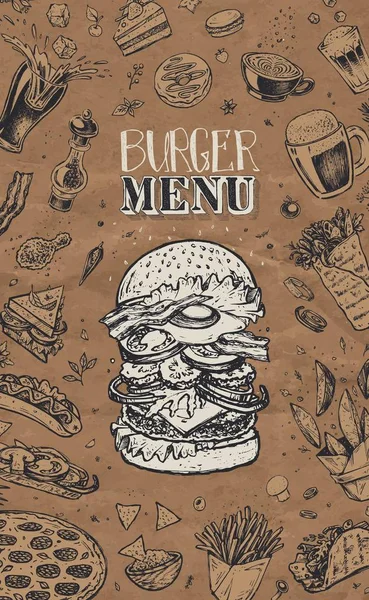 Burger menu cover voor restaurant. Vintage ontwerp — Stockvector