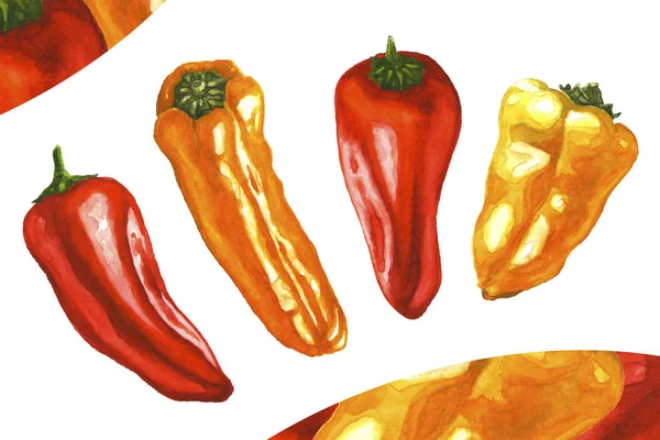 Hand drawn mini peppers yellow, red and orange — Stock Photo, Image