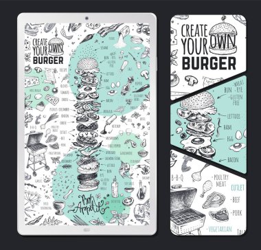 Restoran için hamburger menüsü. Eski tasarım