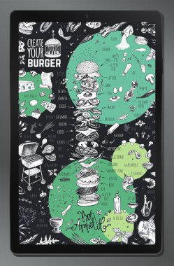 Restoran için hamburger menüsü. Eski tasarım