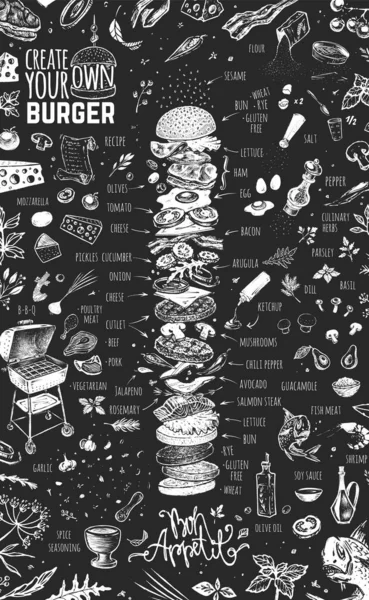 Burger-Menü für Restaurant. Vintage-Design — Stockvektor