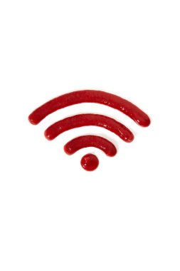 Beyaz arka planda izole edilmiş ketçap ya da sosun kablosuz sembolü. Sostan yapılmış wifi sembolü.