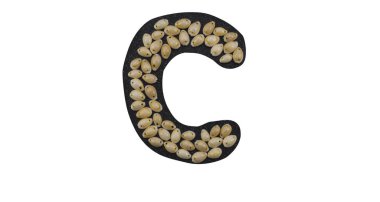 İzole edilmiş yazı tipi İngilizce ya da Latin harfi C ya da beyaz arka planda siyah granitten yapılmış Rus harfi