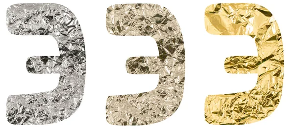 Geïsoleerd Lettertype Russische Letter Gemaakt Van Verfrommeld Titanium Zilver Goudfolie — Stockfoto