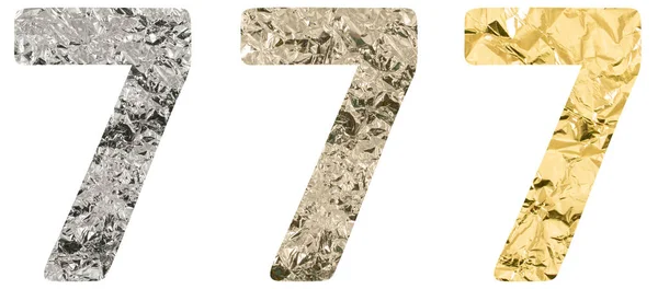 Изолированный Шрифт Номер Сделанный Измельченного Титана Серебра Золотой Фольги Белом — стоковое фото