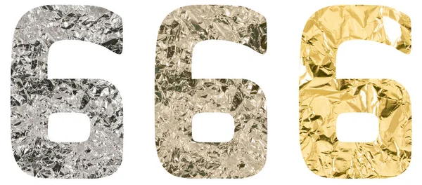 Изолированный Шрифт Номер Сделанный Измельченного Титана Серебра Золотой Фольги Белом — стоковое фото