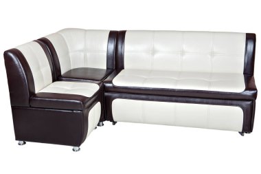 Beyaz kahverengi deri köşe kanepe yataklı ile depolama