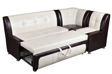 Corner sofa bed in artificial skin, furniture for kitchen clipart
