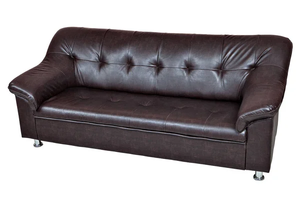 Couro de imitação sofá marrom escuro isolado no fundo branco . — Fotografia de Stock