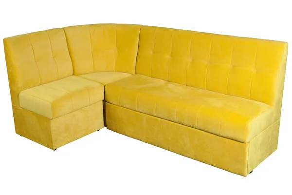 Gelbes Mikrofaser-Sofa für Esszimmer mit Stauraum. — Stockfoto