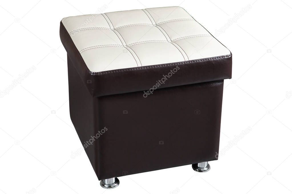 Dark leatherette ottoman chair seat with white top.