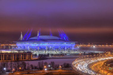 Gece aydınlatma, 2018 Dünya Kupası stadyum St. Petersburg, Rusya.