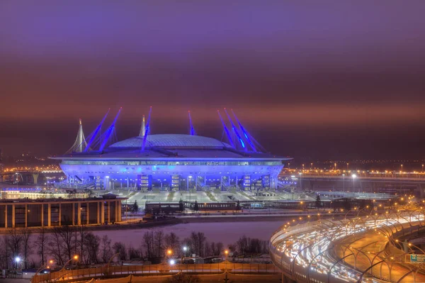 Night illumination, 2018 World Cup stadium in St. Petersburg, Russia. — Stock Photo, Image