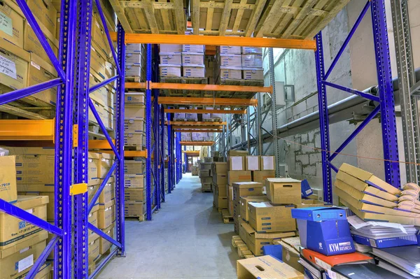 Record storage archives, boxes of stored records in warehouse. — Stock Photo, Image