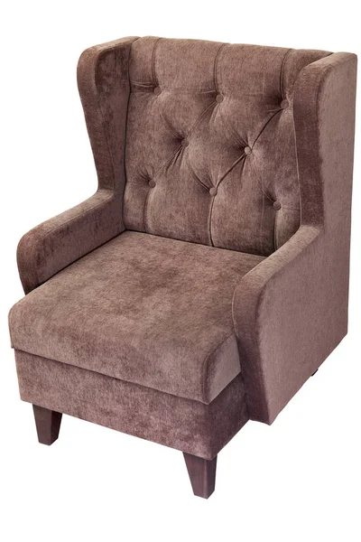 Sofá de assento único com tecido marrom claro estofado, em branco — Fotografia de Stock