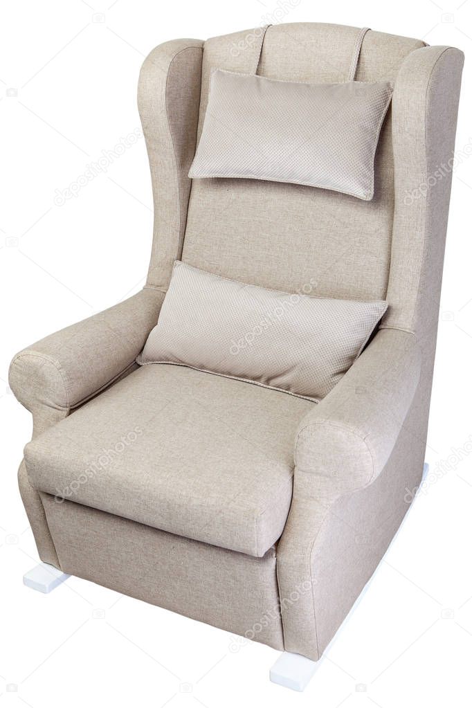 One light gray rocking chair upholstered fabric,  isolated on white background with clipping path.