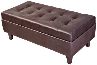 Modern, dark brown, button tufted leatherette bench ottoman upholstered. clipart