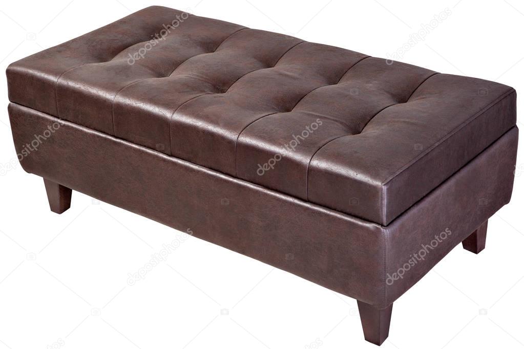 Modern, dark brown, button tufted leatherette bench ottoman upholstered.