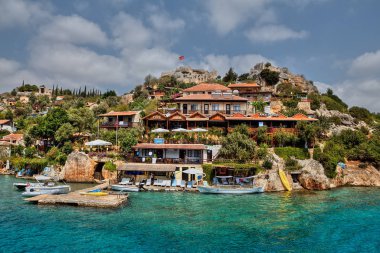 Kaleköy ve Simena Kalesi Kekova Adası, Türkiye yakınındaki liman.