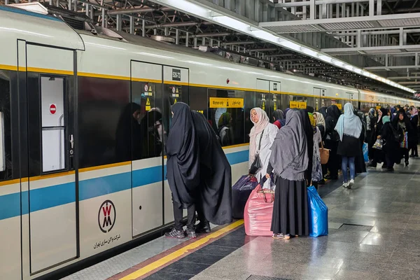 Train car in subway with inscription, women only, Tehran, Iran. — Stock Photo, Image