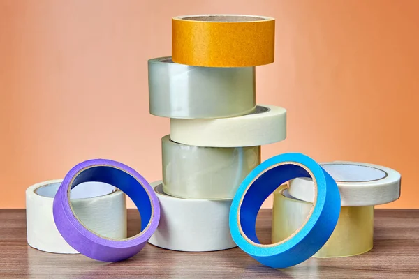 Transparent Duct Tape Packing Painter Masking Tape Small Heap Table — Stock Photo, Image