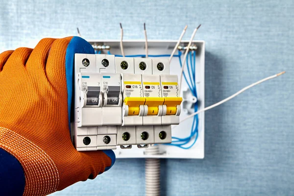 Installation of switchboards in a residential. — Stock Photo, Image