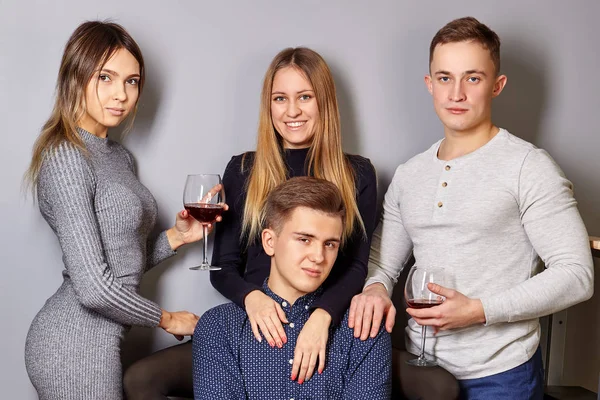 Group photo on student booze in college dormitory.