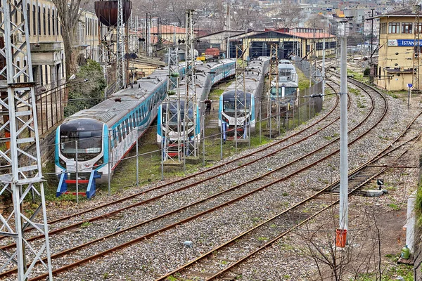 Istanbul Turquie Février 2020 Triage Ferroviaire Avec Trains Stationnés Voies — Photo
