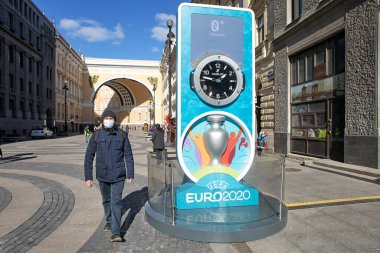 St. Petersburg, Russia - March 22, 2020: UEFA Euro 2020 postponed to 2021 due to coronavirus pandemic. clipart